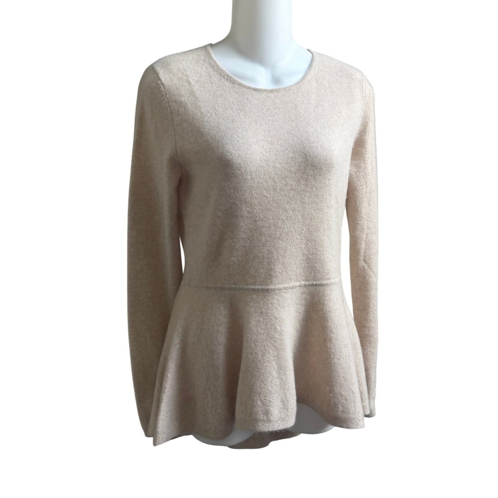 Scoop NYC Cashmere Peplum Sweater Beige High Low Long Sleeve Small Quiet Luxury